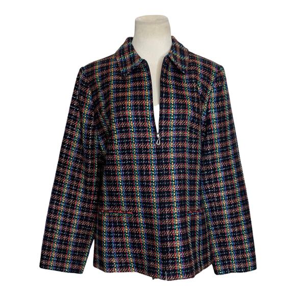 Sag Harbor colorful plaid texture with metallic threads zipper jacket size 14 - Picture 6 of 9